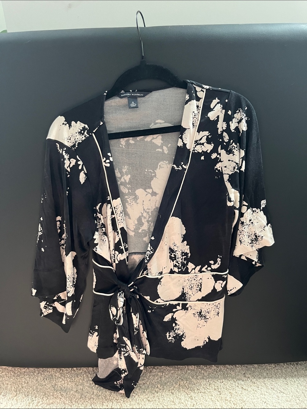Banana Republic Black & White Abstract Tie-Front Blouse
